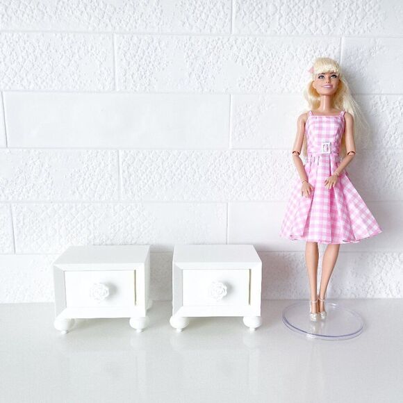 Miniature Barbie Nightstands (Set of 2) White 3D Printed Dollhouse Furniture - Picture 1 of 6